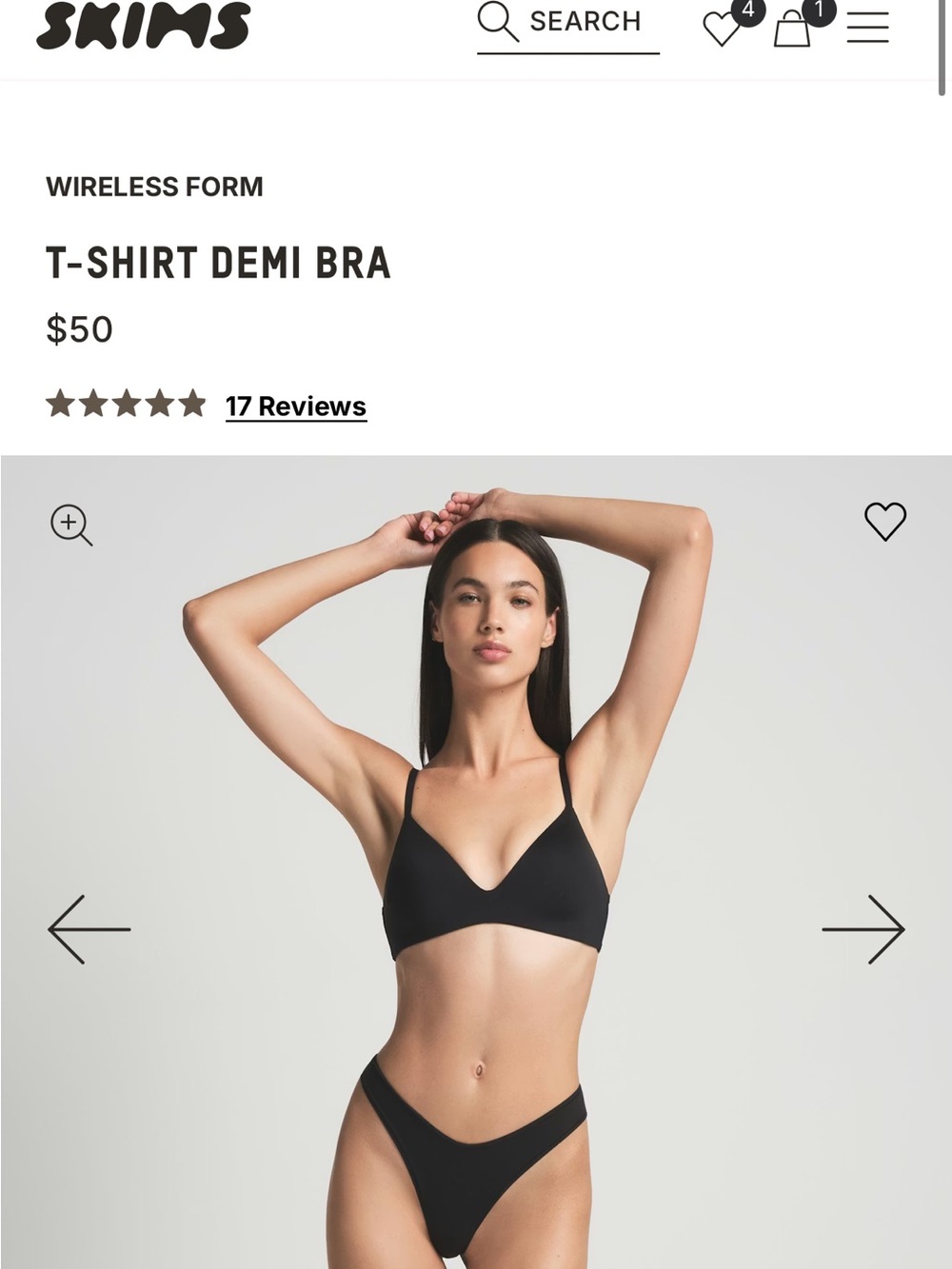SKIMS Wireless Form T-Shirt Demi Bra — Black